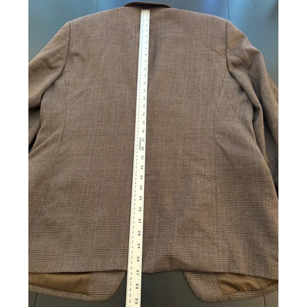 Linea Uomo Glen Check Sport Coat Mens 42R Brown Wool Three-Button‎ Blazer Jacket